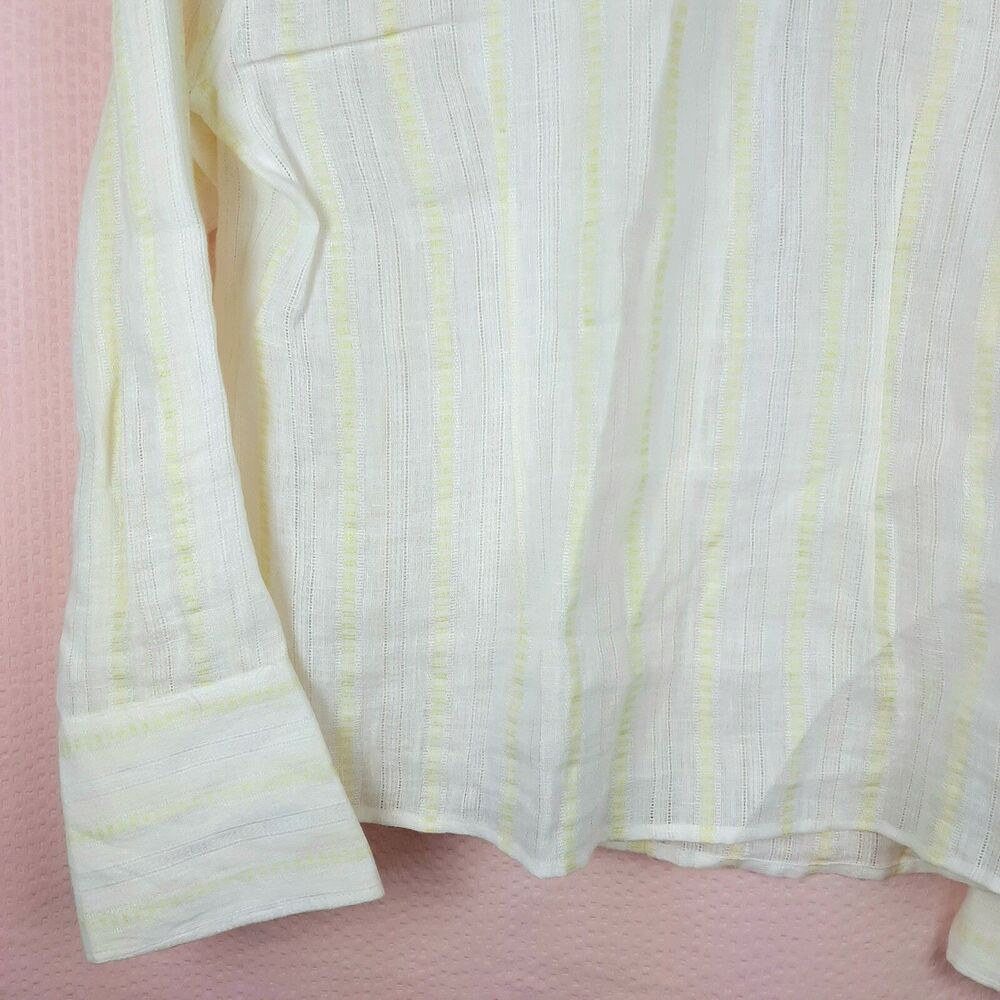 Mercer & Madison Women White and Yellow 100% Linen Button Shirt Long Sleeve Sz L - Picture 7 of 11